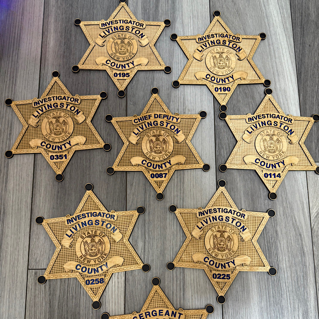 Livingston County Sheriffs Engraved Wooden Badge Replica