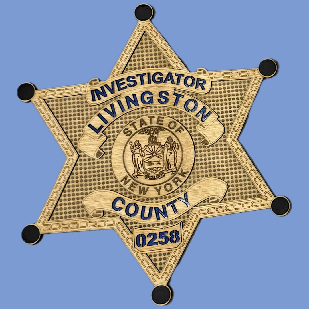 Livingston County Sheriffs Engraved Wooden Badge Replica
