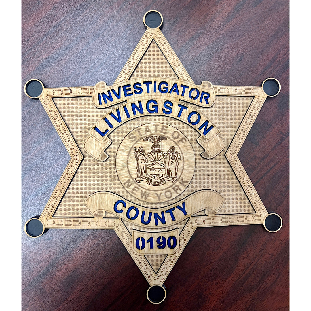 Livingston County Sheriffs Engraved Wooden Badge Replica