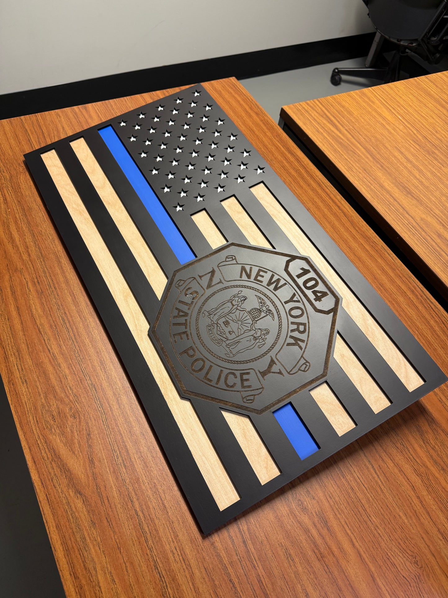 New York State Police Engraved Thin Blue Line Flag