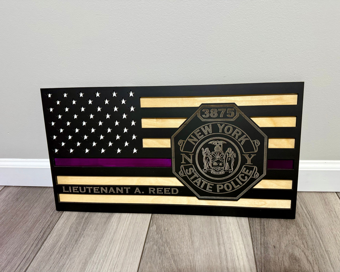 New York State Police Engraved Thin Blue Line Flag