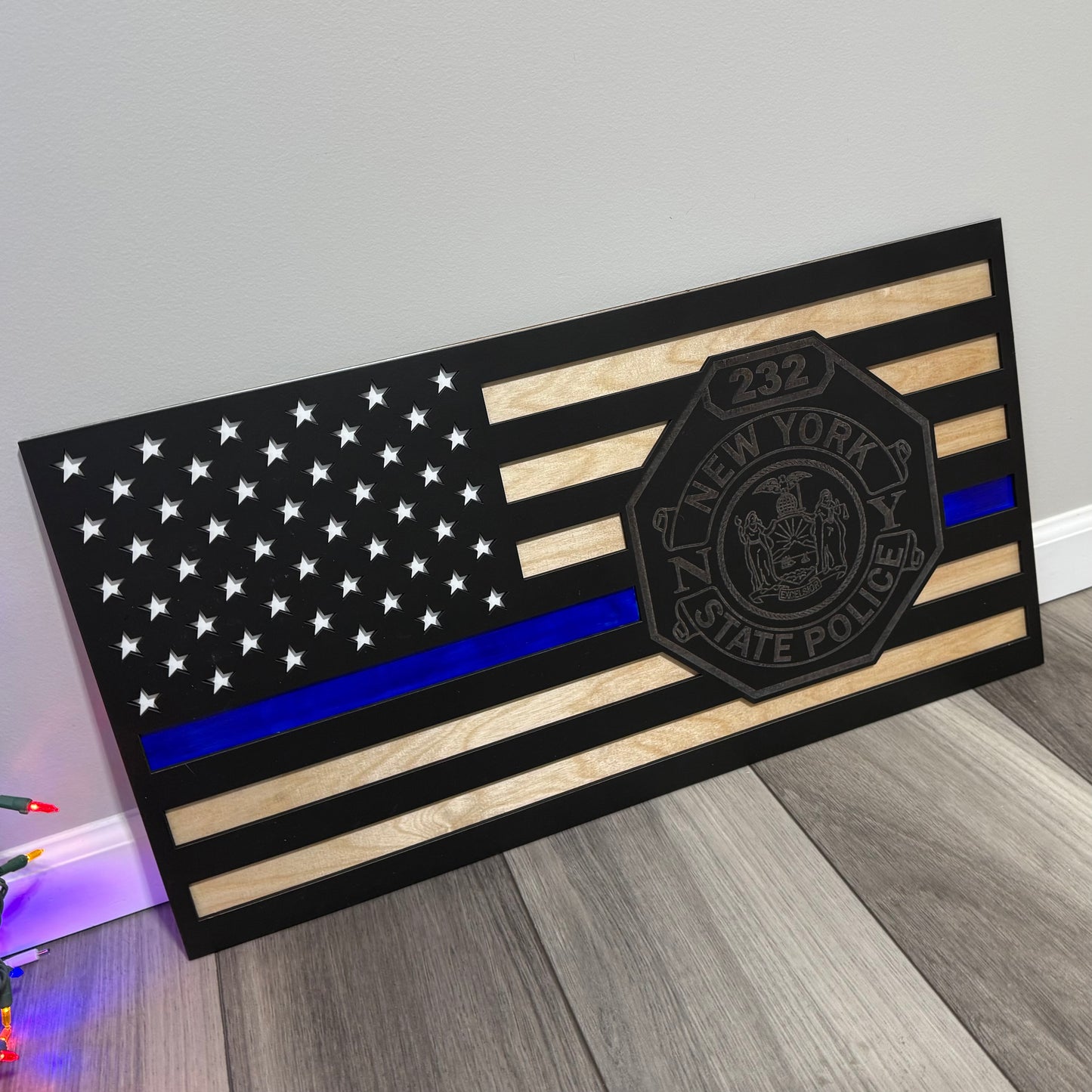 New York State Police Engraved Thin Blue Line Flag