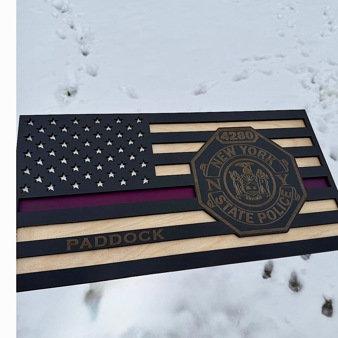 New York State Police Engraved Thin Blue Line Flag