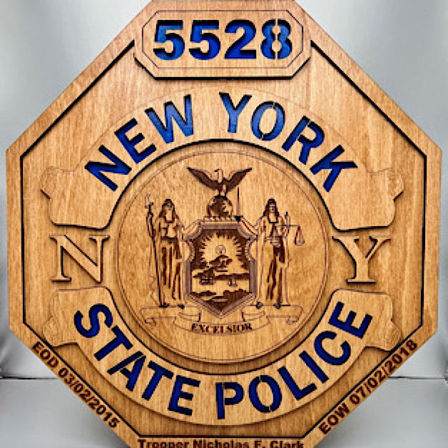 Custom Engraved New York State Police Wood Shield Plaque