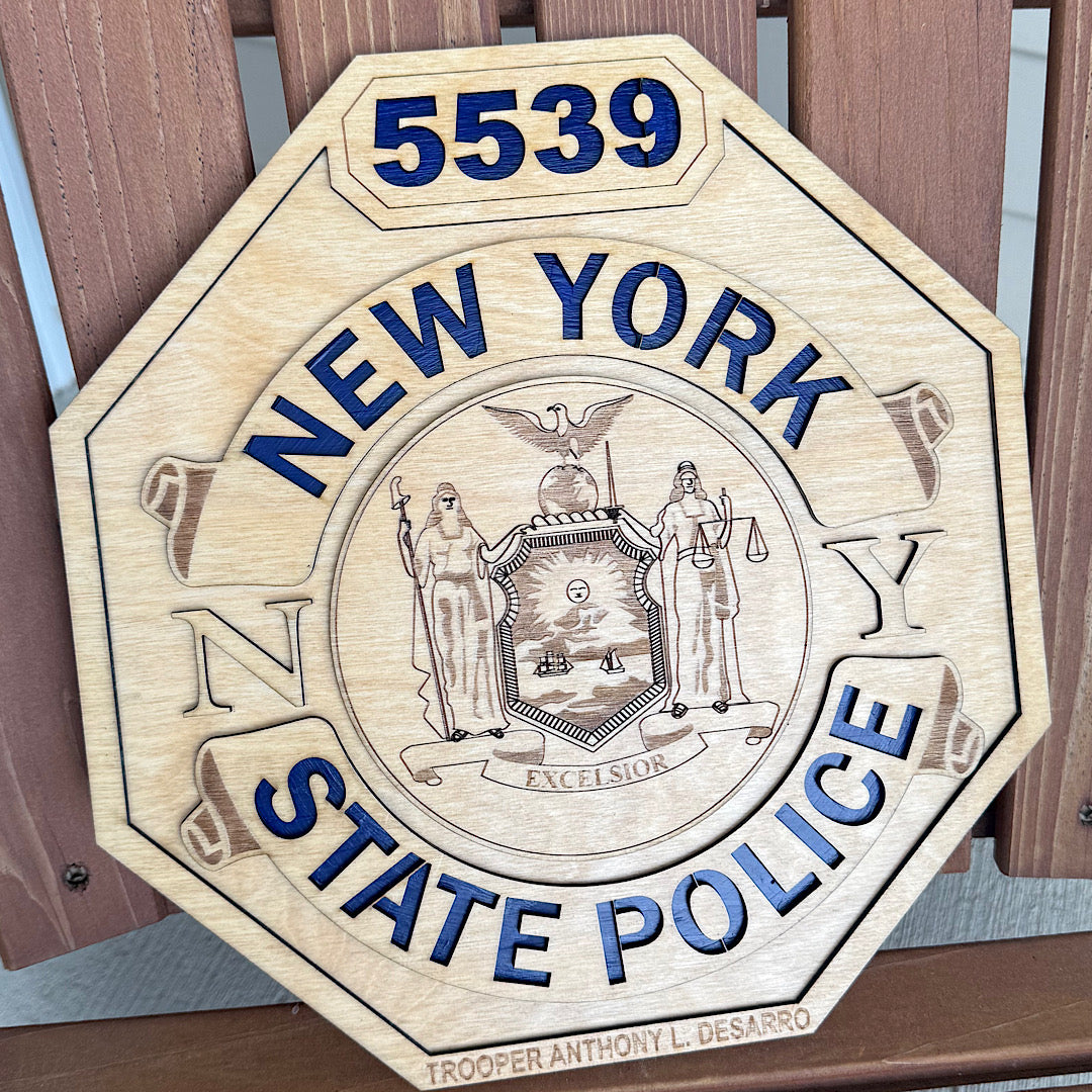 New York State Police Engraved Wooden Shield Replica