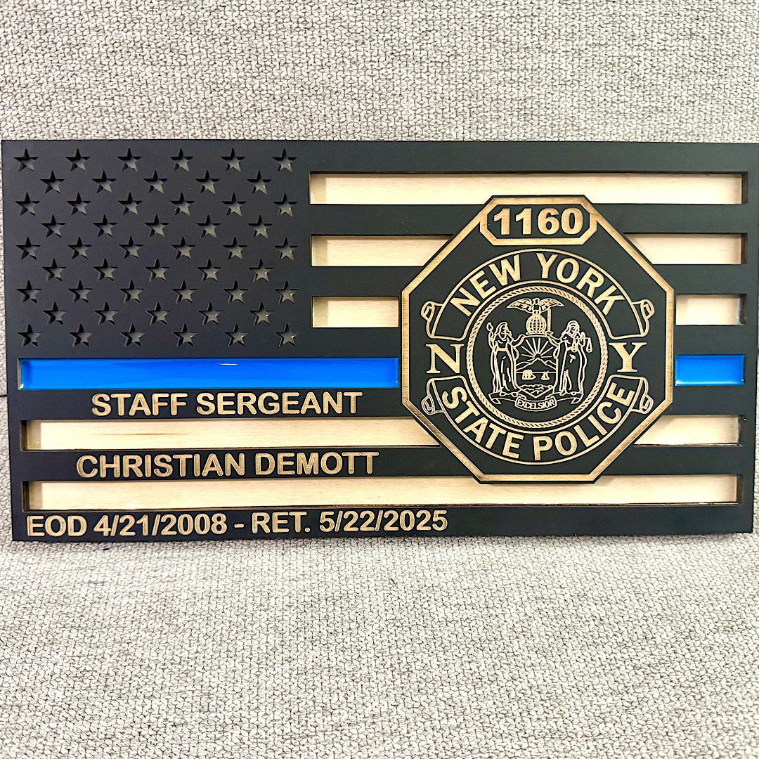 New York State Police Engraved Thin Blue Line Flag
