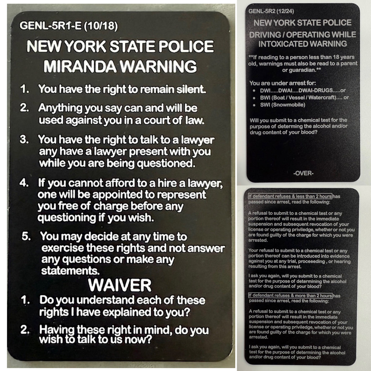 Police Reference New York State Police Reference Cards — Miranda, DWI, SFST & DRE Matrix ...
