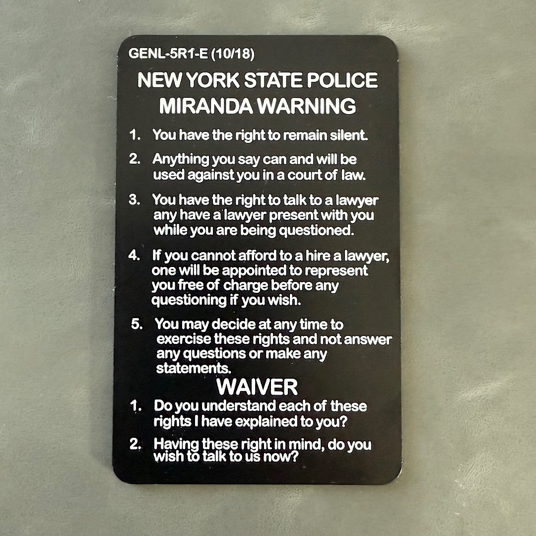 New York State Police Metal Cards - DWI, Miranda, SFST, DRE Matrix