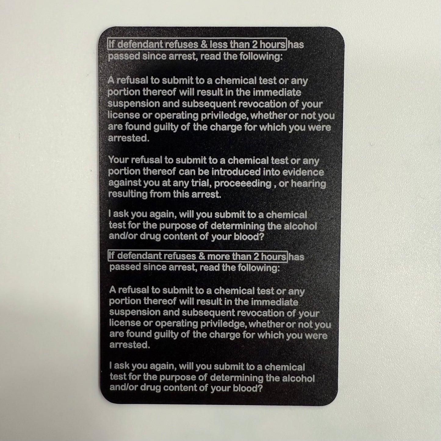 New York State Police Metal Cards - DWI, Miranda, SFST, DRE Matrix