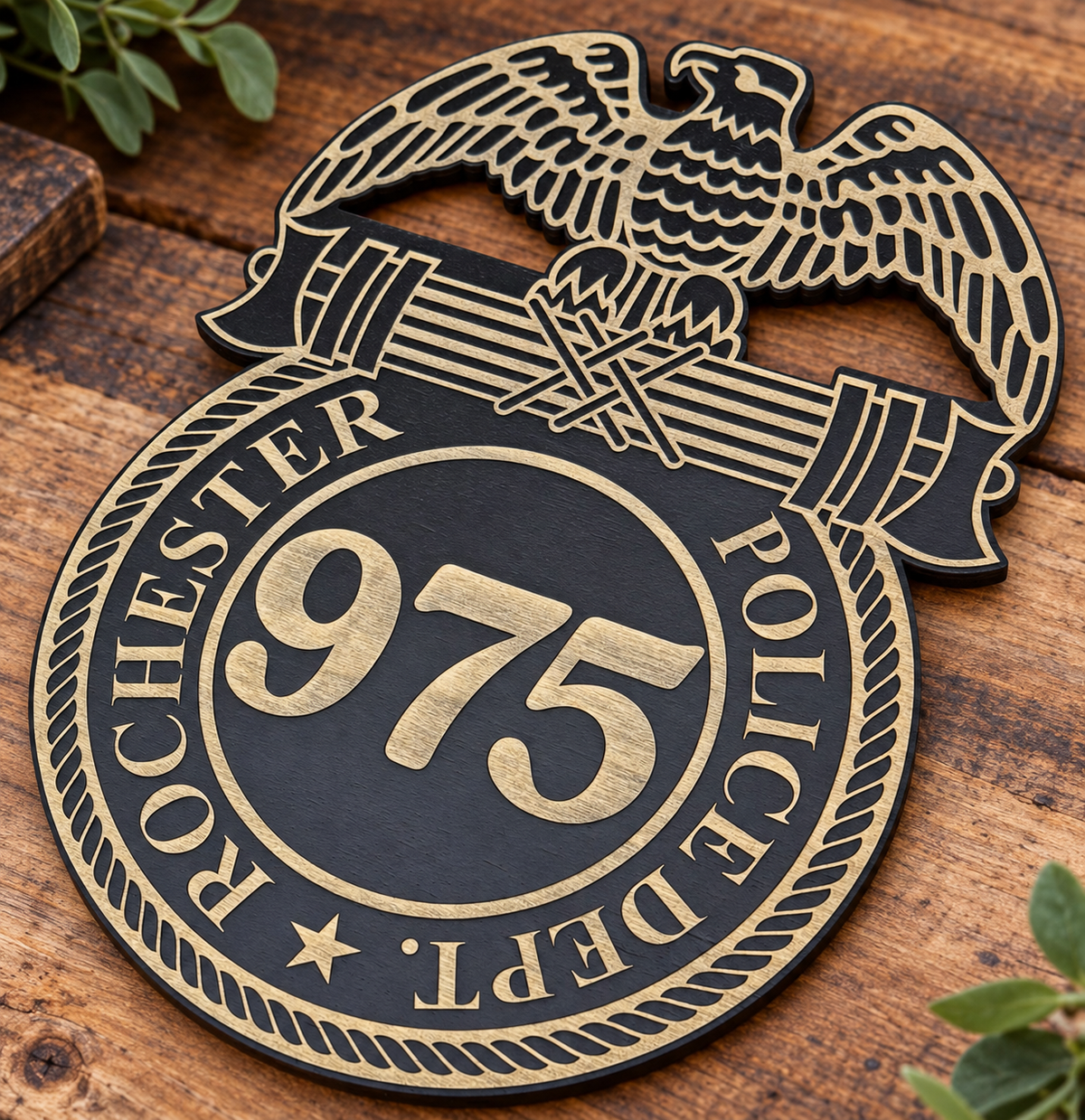 NYSP Shield Custom Engraved Wood