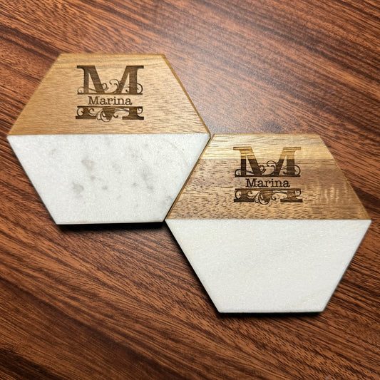 Engraved Marble & Wood Coasters: Perfect Wedding Gif