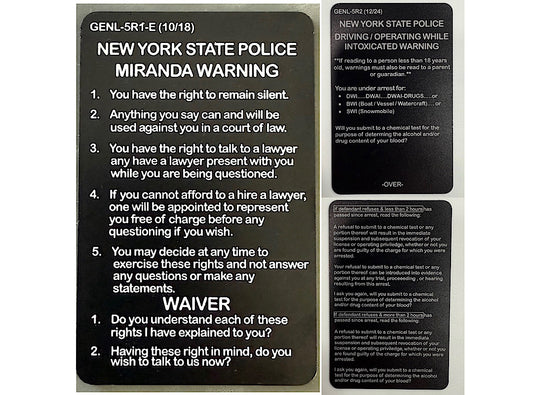 New York State Police Metal Cards - DWI, Miranda, SFST, DRE Matrix