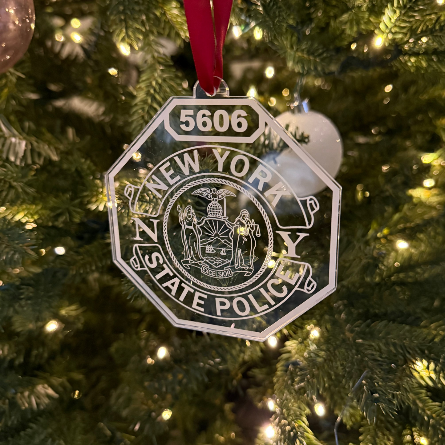 NEW YORK STATE POLICE - CUSTOM ENGRAVED ACRYLIC CHRISTMAS ORNAMENT