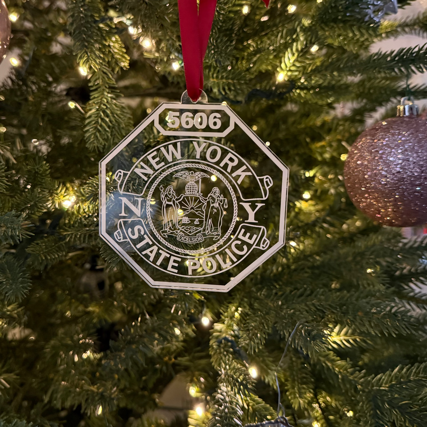 NEW YORK STATE POLICE - CUSTOM ENGRAVED ACRYLIC CHRISTMAS ORNAMENT