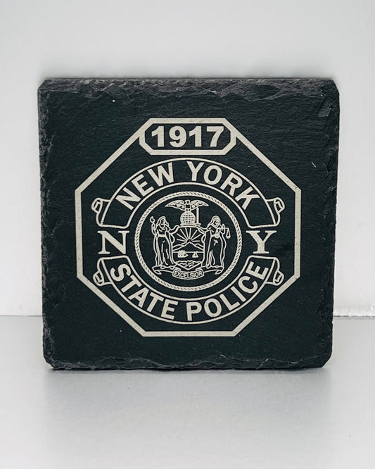 Engraved Slate Drink Coasters- New York State Police - Custom Agency Logo