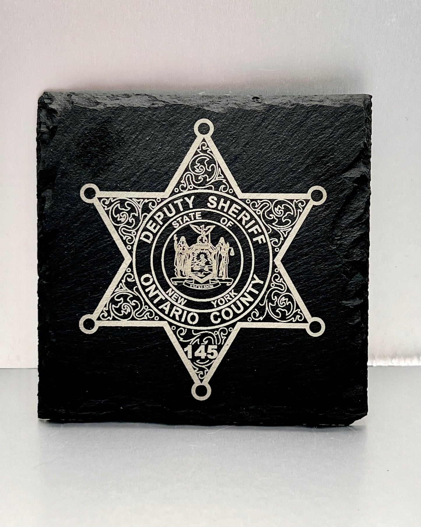 Engraved Slate Drink Coasters- New York State Police - Custom Agency Logo